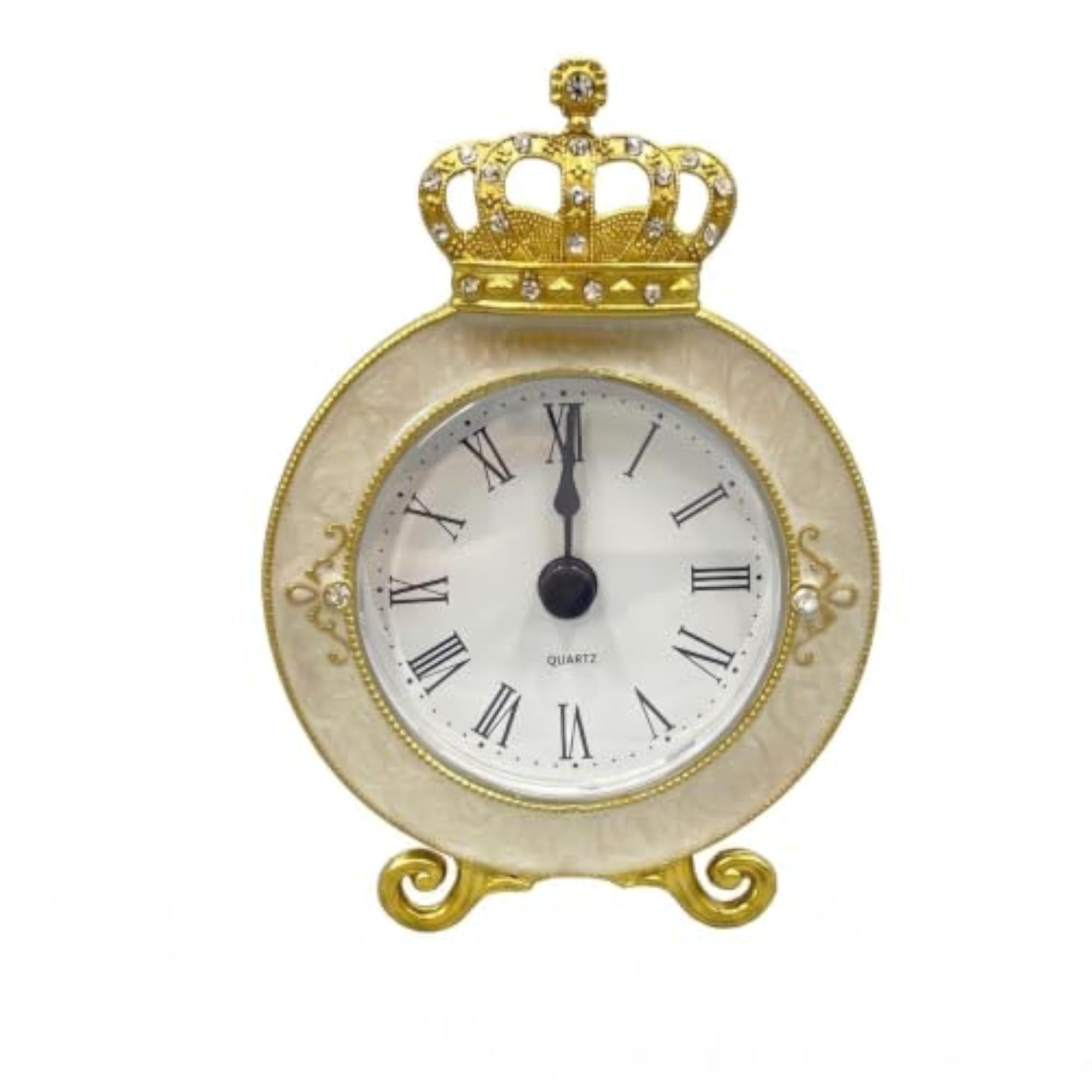 Crown Mantel Clock with Rhinestones, Beige